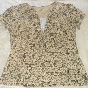 CROFT & BARROW TOP SHORT SLEEVE RUCHED BEIGE/BROWN FLORAL-WOMENS PLUS SIZE 1X